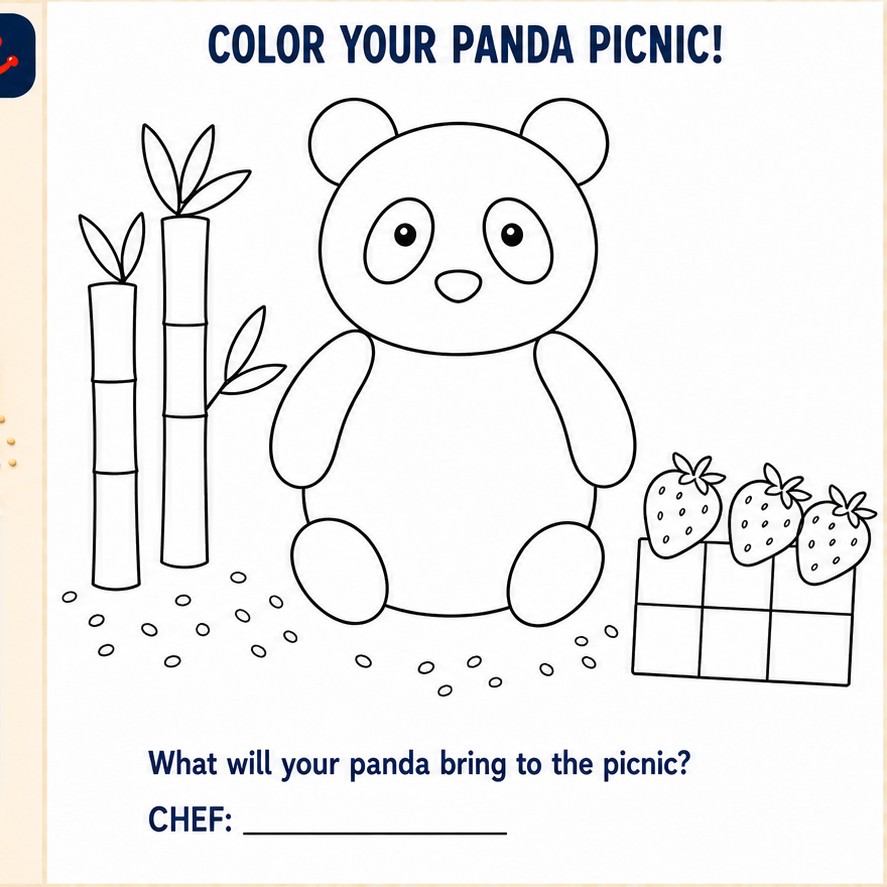 Panda Picnic colouring page