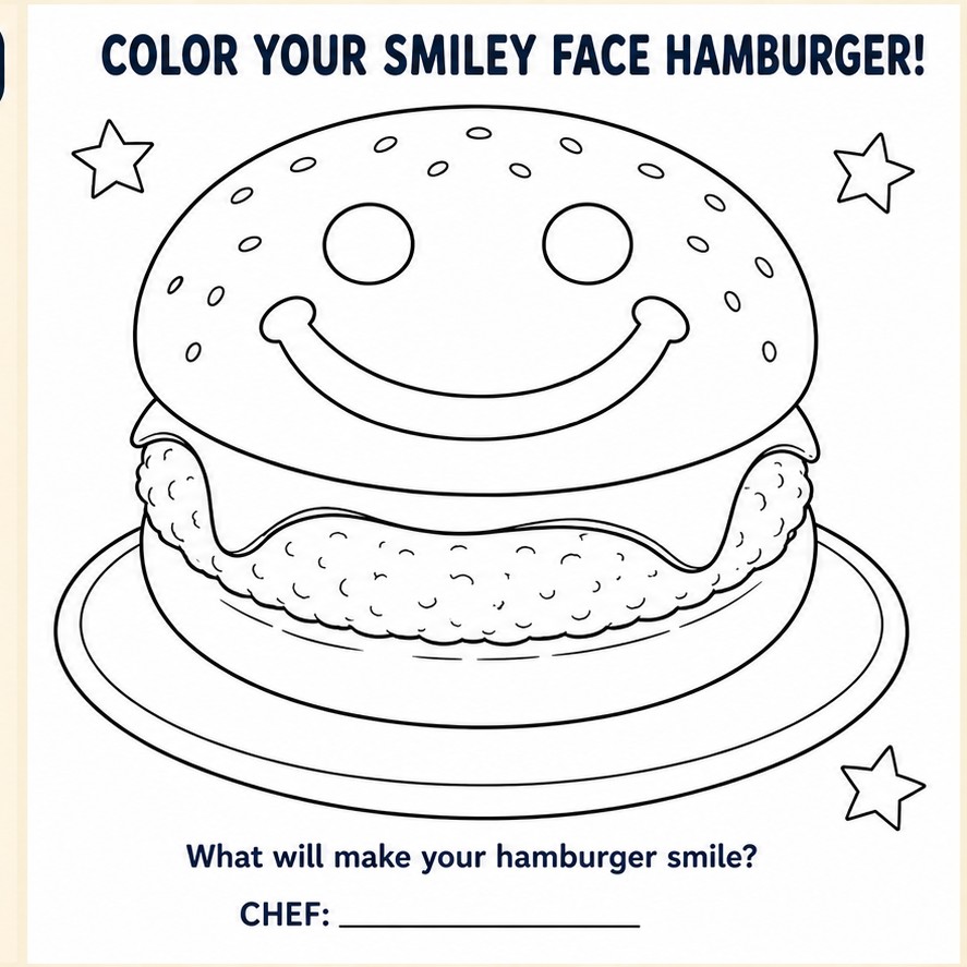 Smiley Face Hamburger colouring page